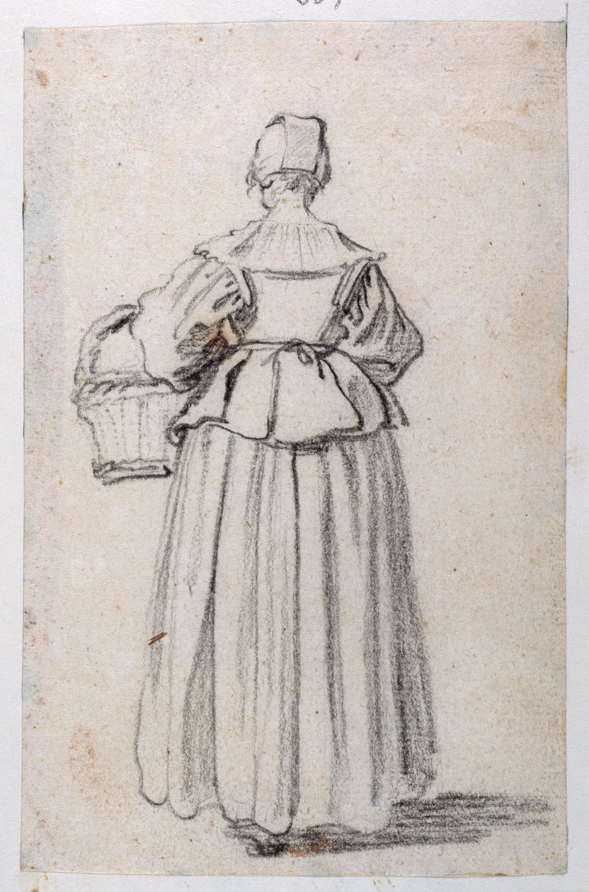Hátrafelé néző alak (fekete kréta a papíron) alkotó: Jacques Callot