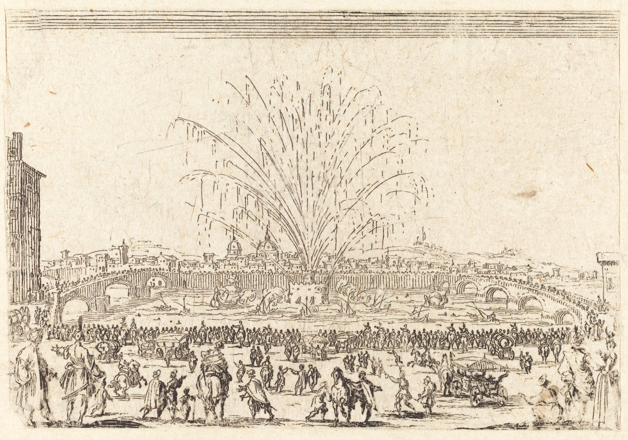 Tűzijáték az Arnón, Firenzében alkotó: Jacques Callot