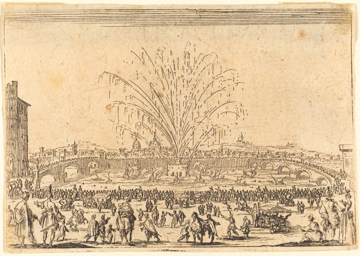 Tűzijáték az Arnón, Firenzében alkotó: Jacques Callot