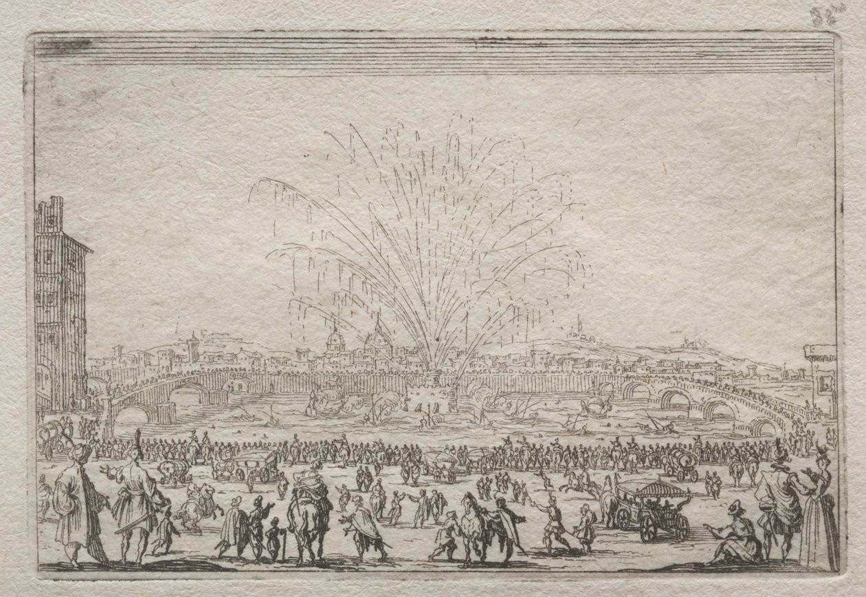 Tűzijáték az Arnón, c. 1622. alkotó: Jacques Callot