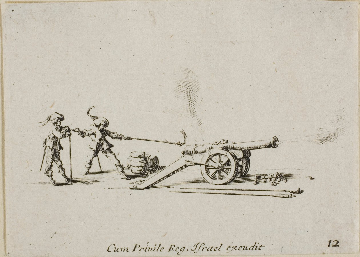 A Canon tüzelése, tizenkettes lemez a Katonai gyakorlatokból alkotó: Jacques Callot