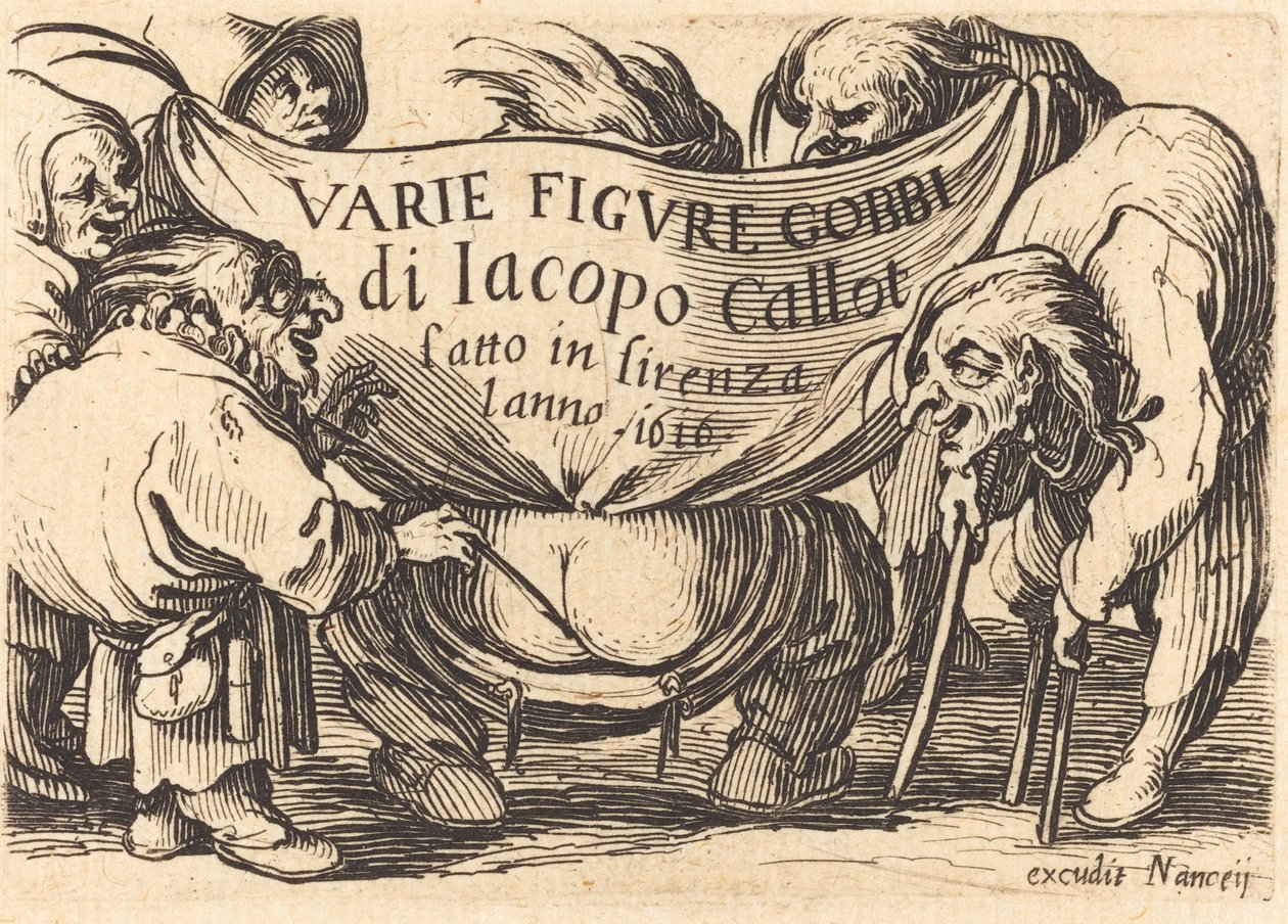A "Varie Figure Gobbi" ("Különféle púpos figurák") előlapja alkotó: Jacques Callot