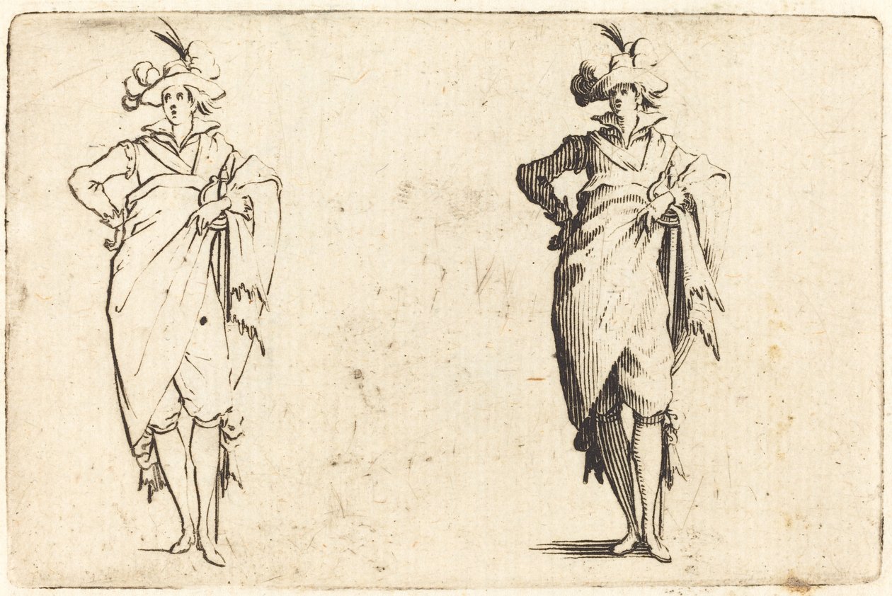 Gentleman elölről nézve csípőre tett kézzel alkotó: Jacques Callot
