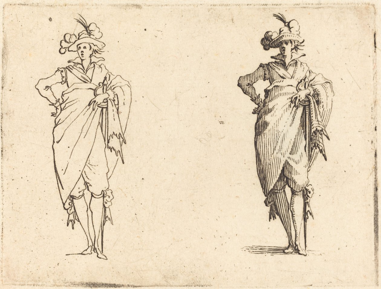 Gentleman elölről nézve csípőre tett kézzel alkotó: Jacques Callot