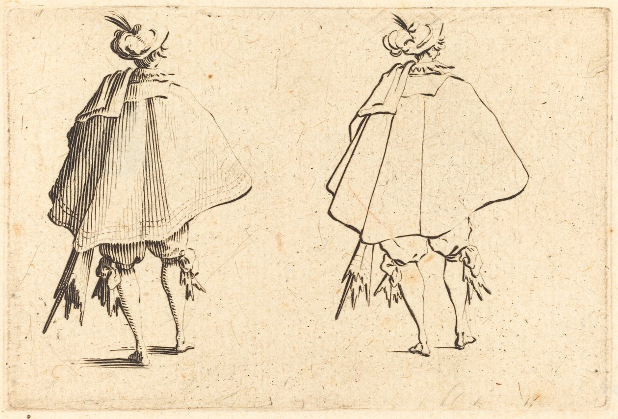 Nagy palástos úriember, hátulról nézve alkotó: Jacques Callot