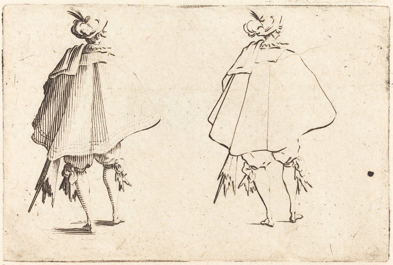 Nagy palástos úriember, hátulról nézve alkotó: Jacques Callot
