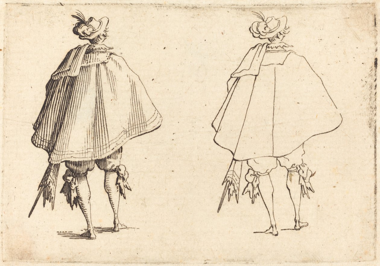 Nagy palástos úriember, hátulról nézve alkotó: Jacques Callot
