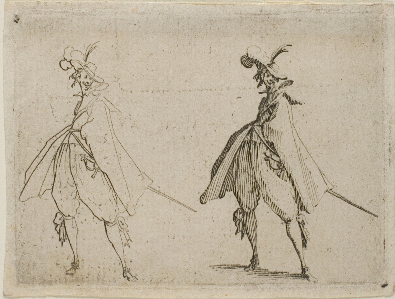 Úriember nagy köpenyben, szemből nézve, a Capricciókból alkotó: Jacques Callot