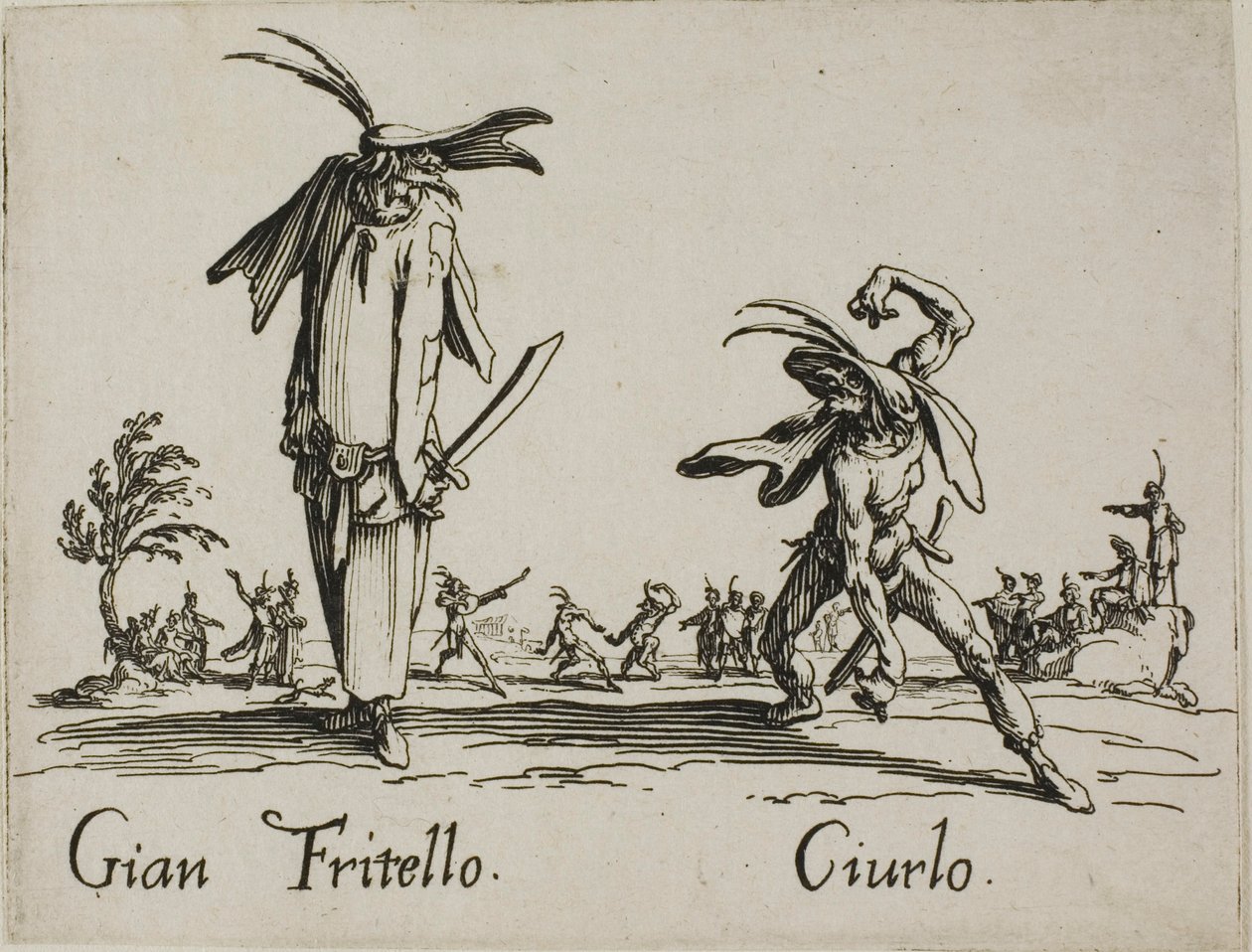 Gian Fritello - Ciurlo, 7-es tányér a Balli di Sfessania-tól alkotó: Jacques Callot