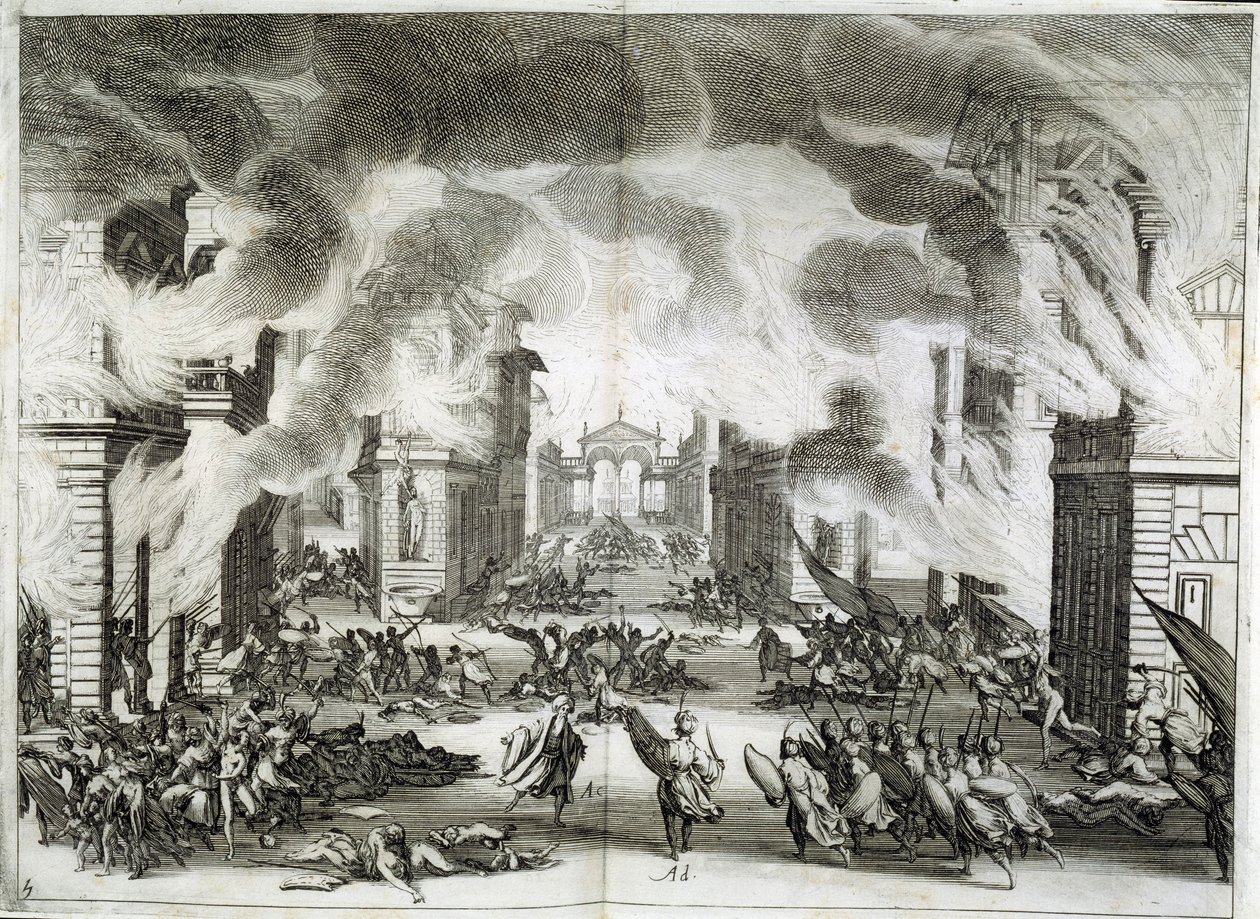 Illusztráció a "Szolimán" (Il Solimano) című darabhoz. Prospero Bonarelli tragédiája, V. felvonás, V. jelenet, december 8. alkotó: Jacques Callot