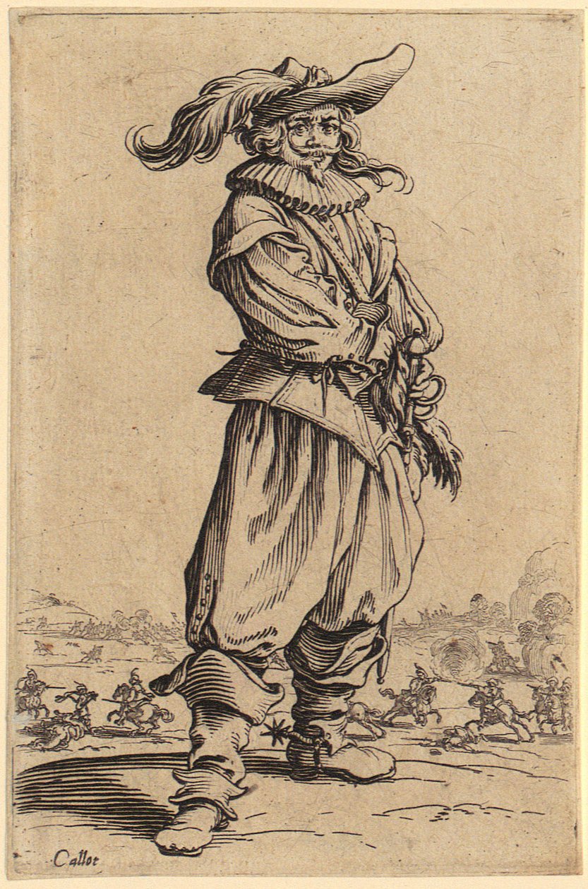 Harcos nagy tollas kalapban, a „Nemesség” sorozat 3. lapja alkotó: Jacques Callot
