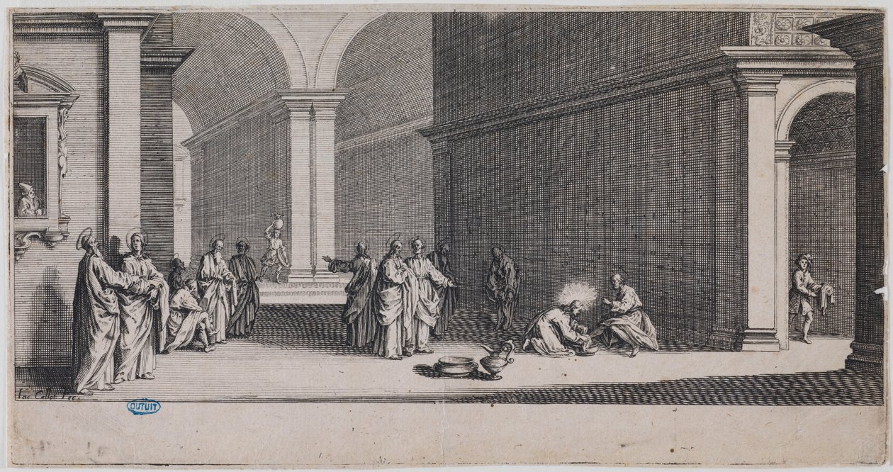 A nagy passió, A lábmosás. Egy 7 lapból álló sorozat első lapja (Lieure 281, Meaume 12) alkotó: Jacques Callot