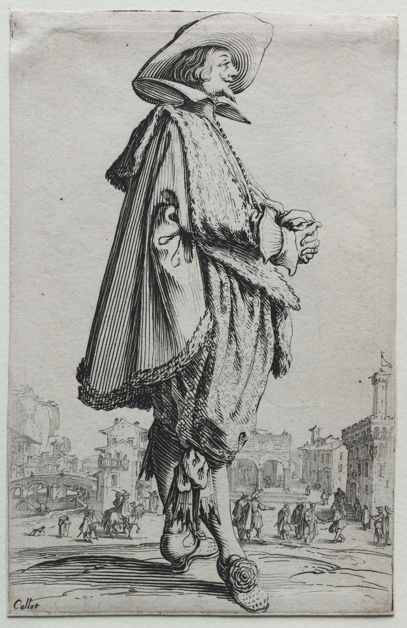 La Noblesse: Profilban álló úriember összekulcsolt kézzel alkotó: Jacques Callot