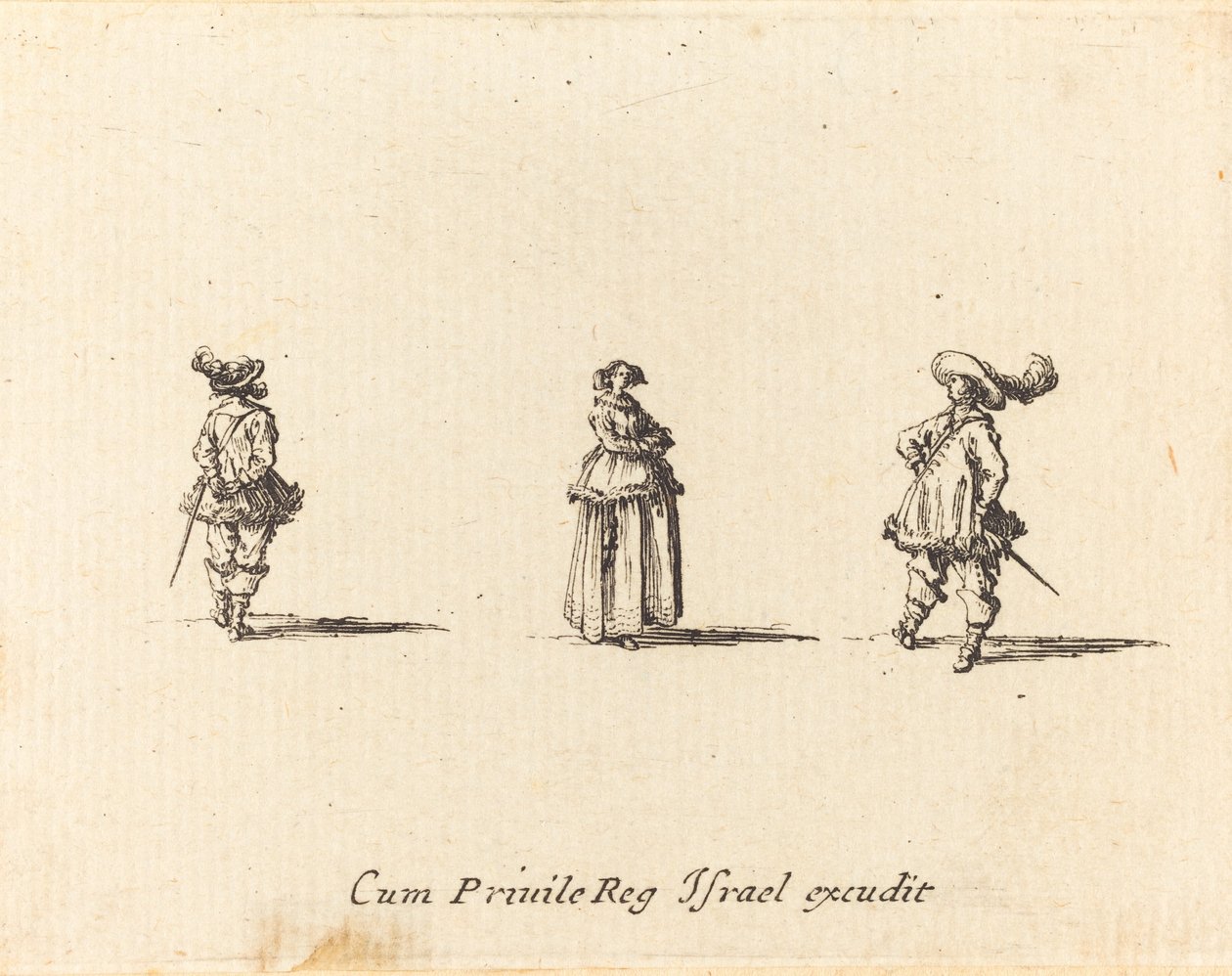 Karba tett hölgy és két úriember alkotó: Jacques Callot