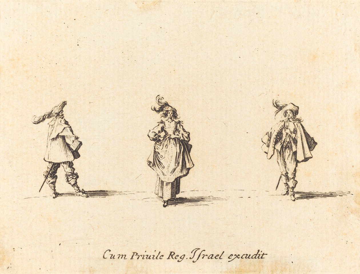 Tollas hölgy és két úriember alkotó: Jacques Callot