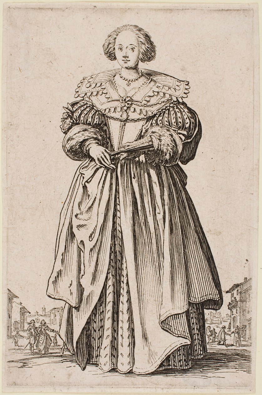 Hölgy rajongóval, a „Lotharingiai nemesség” sorozatból alkotó: Jacques Callot
