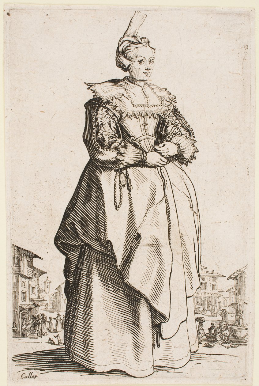 Hölgy megemelt sapkával, a „Lotharingiai nemesség” sorozatból alkotó: Jacques Callot