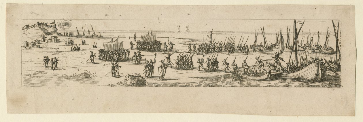 A csapatok partraszállása La Rochelle ostrománál, 1630 alkotó: Jacques Callot