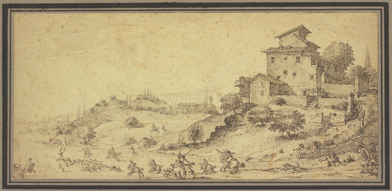 Tájkép szarvasvadászattal alkotó: Jacques Callot