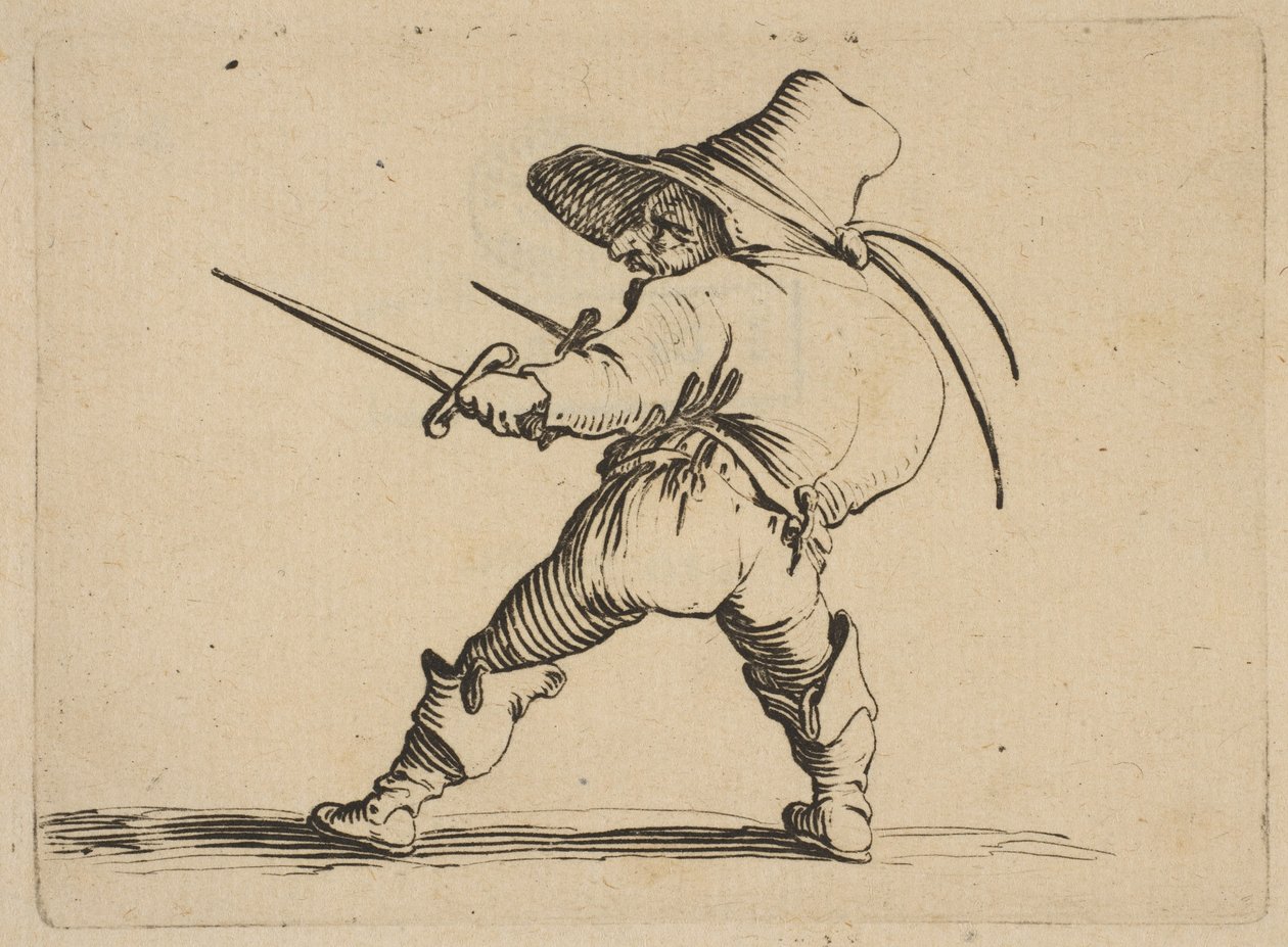 A párbajozó karddal és tőrrel, Varie..., 1616-22. alkotó: Jacques Callot
