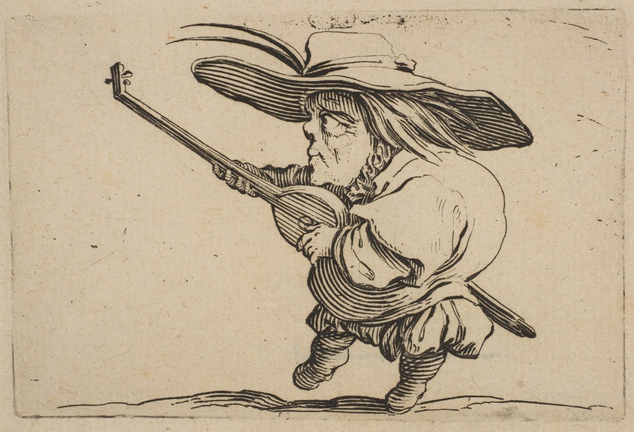 A lantjátékos, a Varie Figure Gobbi-tól, a Les B...-nek is nevezett szvit, 1616-22. alkotó: Jacques Callot