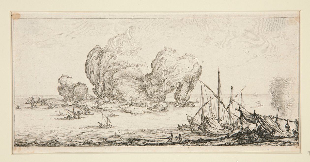 Le grand rocher (A hatalmas szikla), a Giovanni de Medici tájképekből alkotó: Jacques Callot