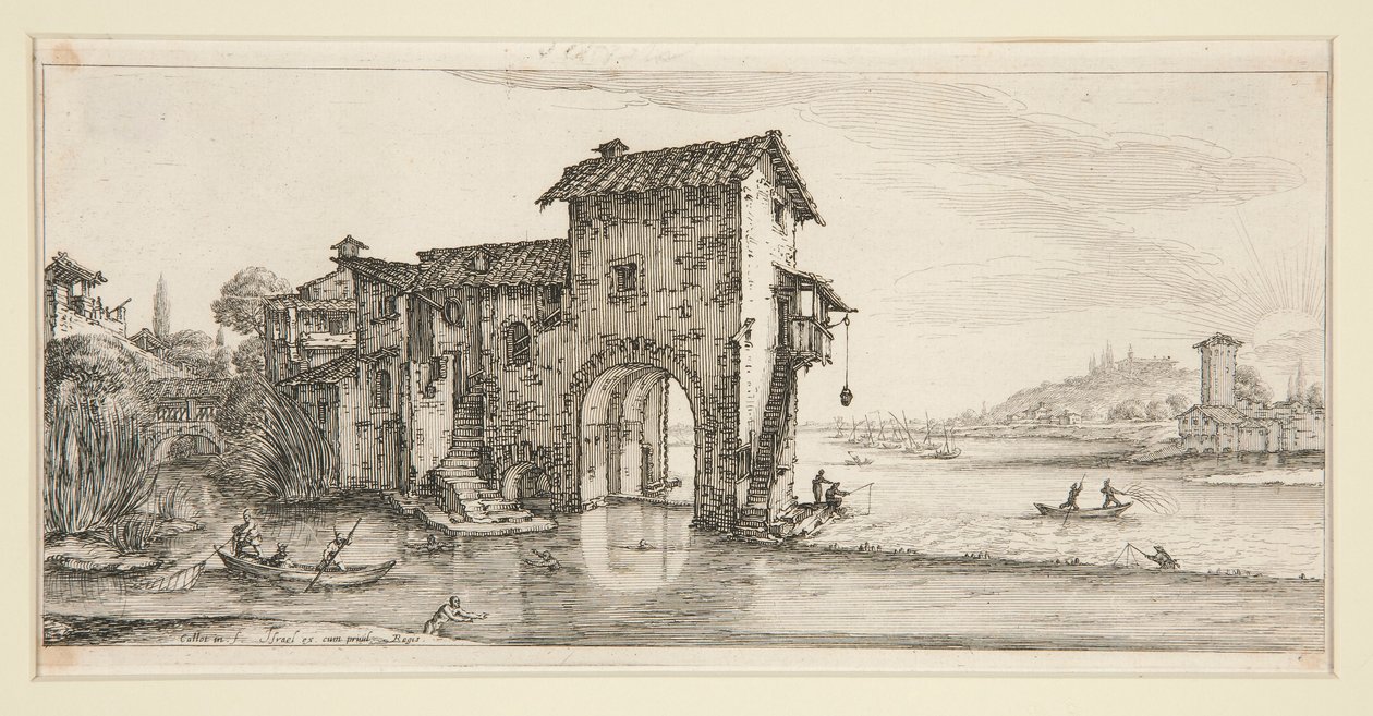 Le moulin a eau (A malom a vízen), Giovanni de Medici tájképeiből alkotó: Jacques Callot