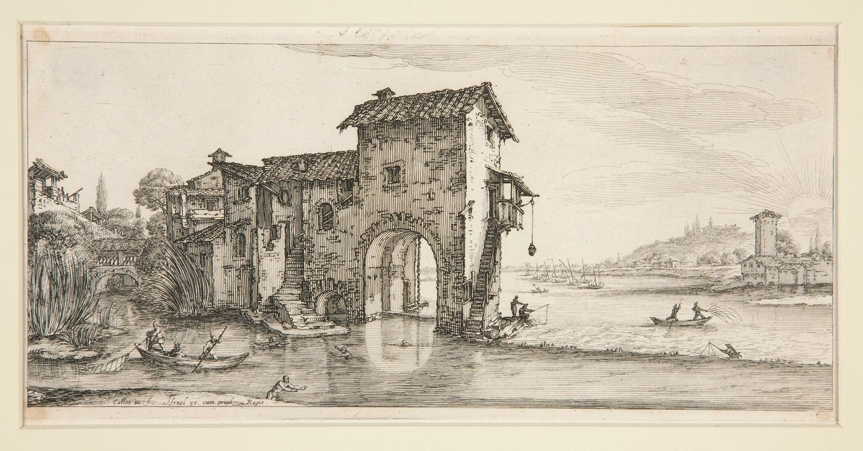A vízimalom, Giovanni de Medici számára készült Tájképekből alkotó: Jacques Callot