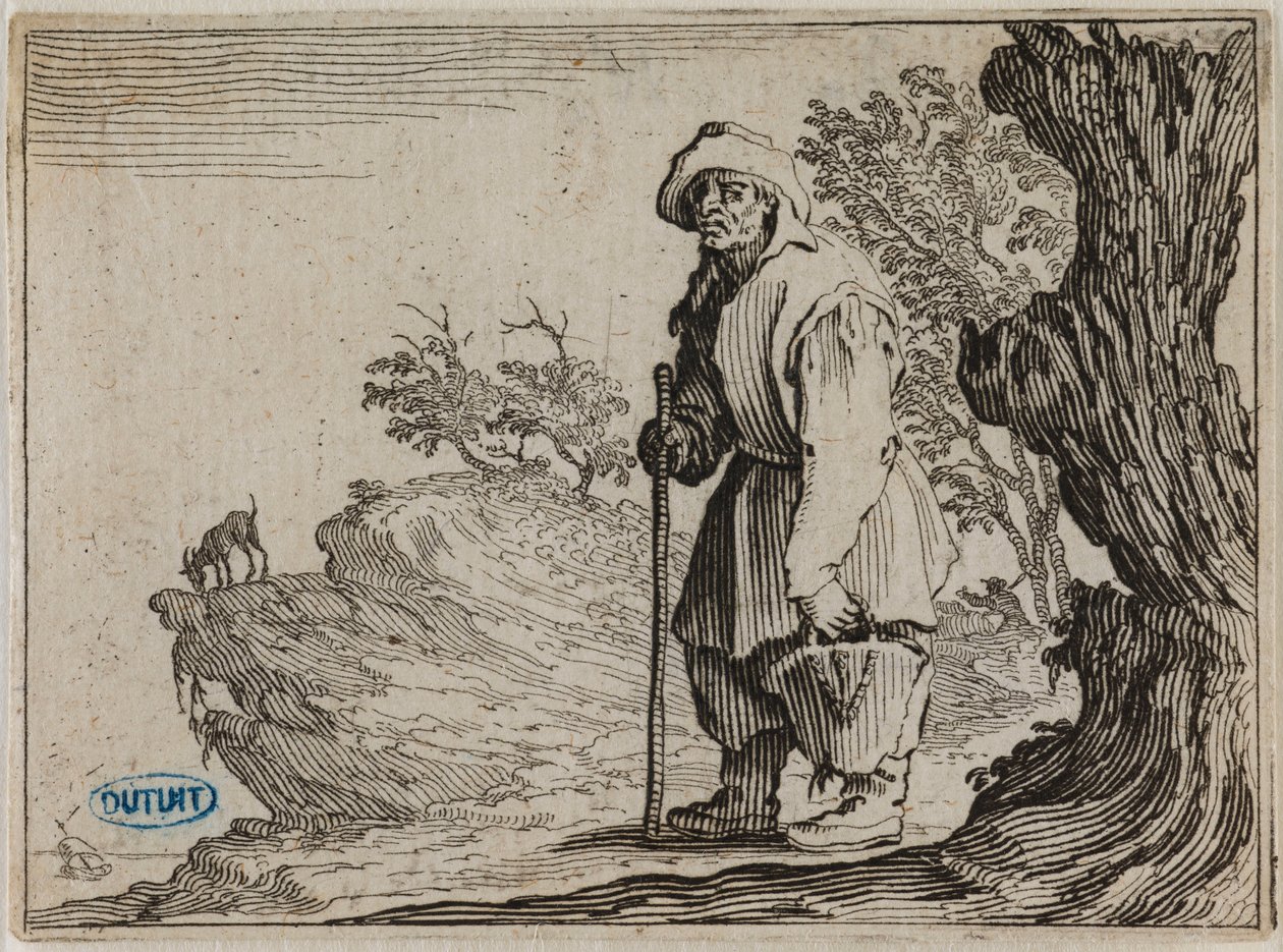 A szeszélyek, A zsákját vivő paraszt. A Nancyban metszett 50 lapos sorozat harmincegyedik lapja (Lieure 458, Meaume 827) alkotó: Jacques Callot