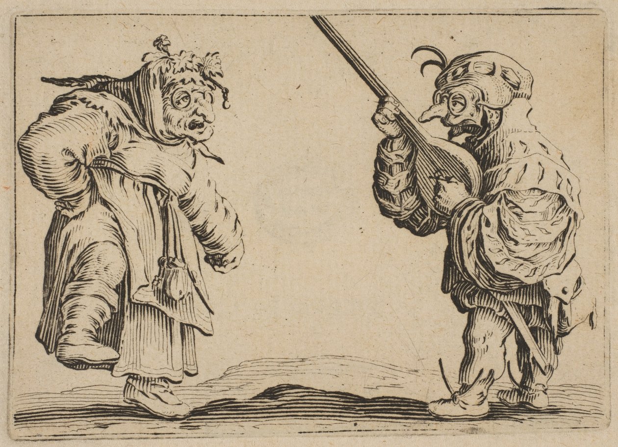 Les Danseurs au Luth A táncosok lanttal, a Les Caprices B sorozatból, The Nancy Set, 1617-20. alkotó: Jacques Callot