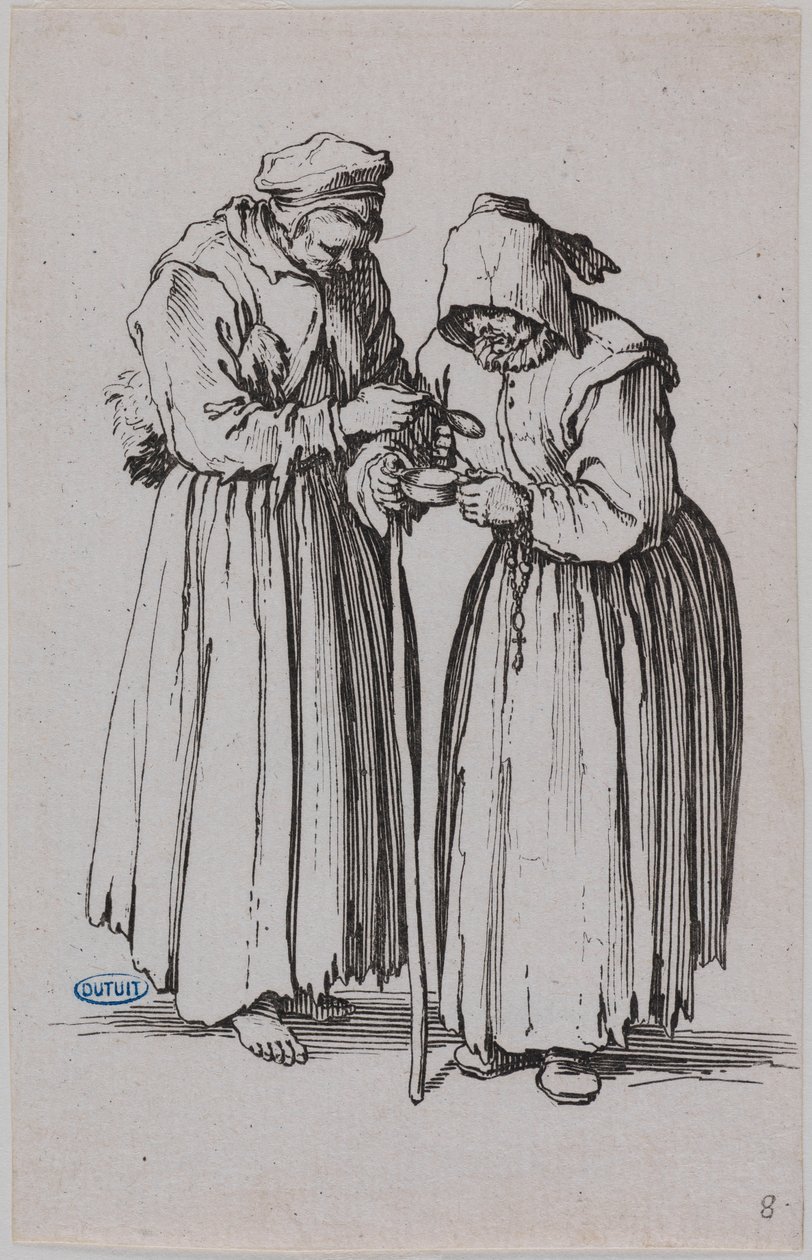 A koldusok, a két koldusasszony. Egy 25 darabból álló sorozat nyolcadik lapja (Lieure 486, Meaume 692) alkotó: Jacques Callot