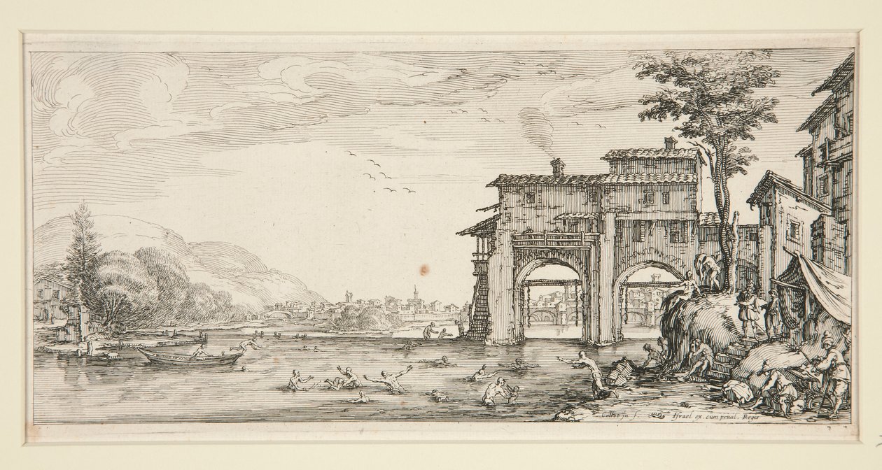 Les baigneurs (A fürdőzők), Giovanni de Medici tájképeiből alkotó: Jacques Callot