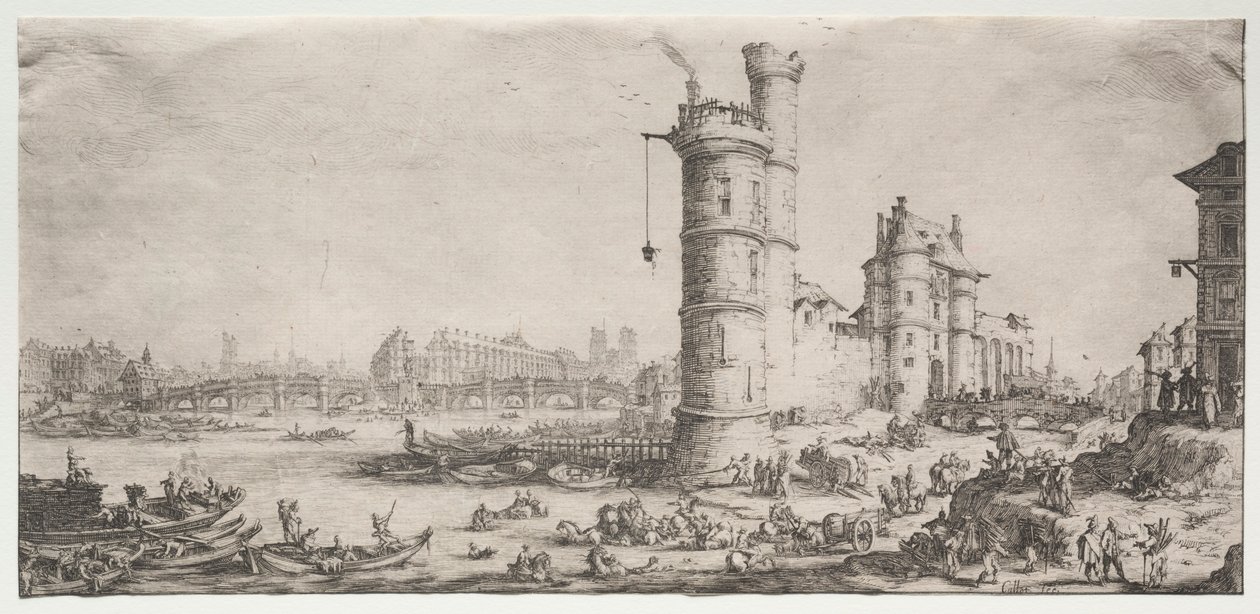 Párizs két nagyszerű kilátása: Kilátás a Pont Neufra, 1628-1630. alkotó: Jacques Callot