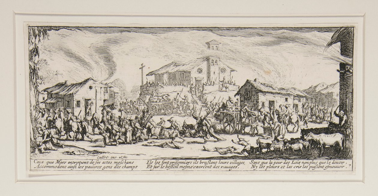 A háború nagy nyomorúságai: 7. szám – Kifosztás és felgyújtás alkotó: Jacques Callot