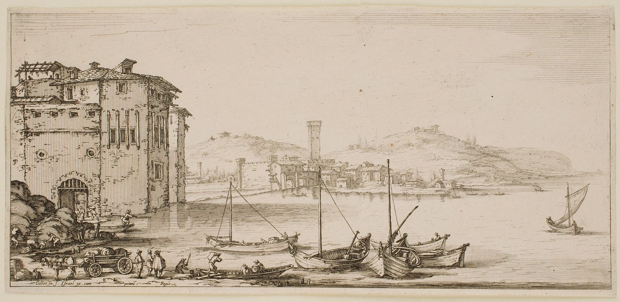 Áruk berakodása, a „Firenze tájai” című sorozatból alkotó: Jacques Callot