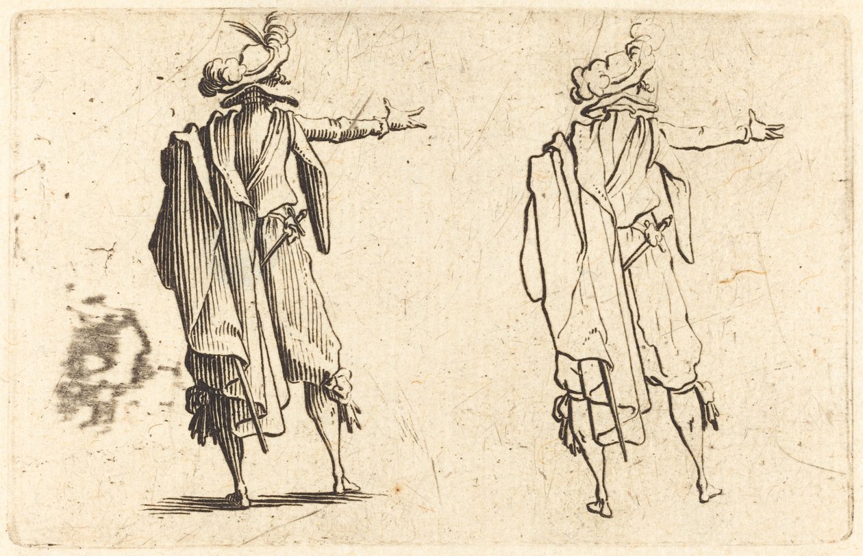 Férfi hátulról, kinyújtott jobb karjával alkotó: Jacques Callot