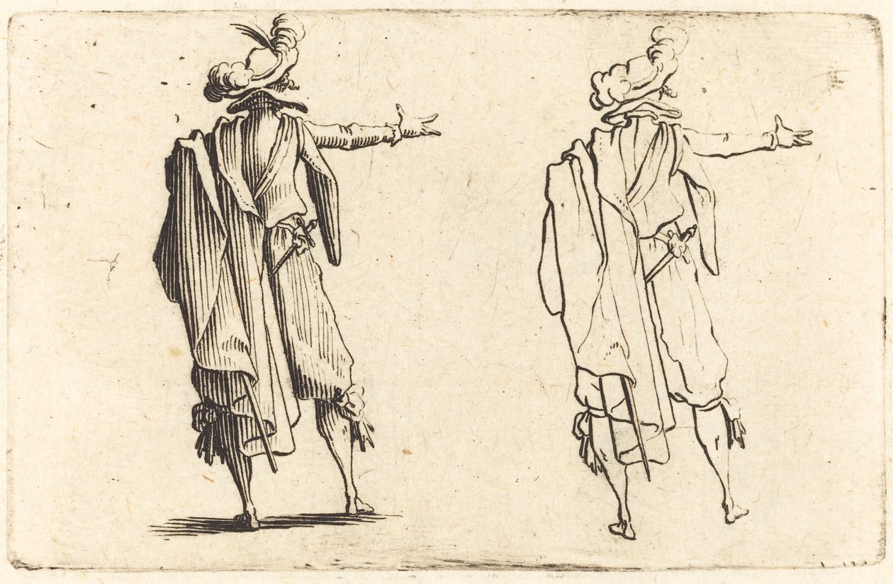 Férfi hátulról, kinyújtott jobb karjával alkotó: Jacques Callot