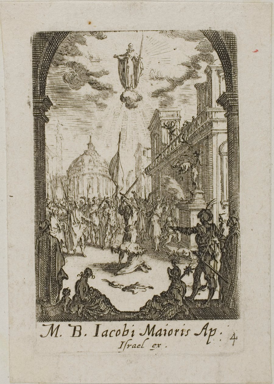 Major Szent Jakab mártíromsága, negyedik tábla az Apostolok mártíromságai című kötetből. alkotó: Jacques Callot