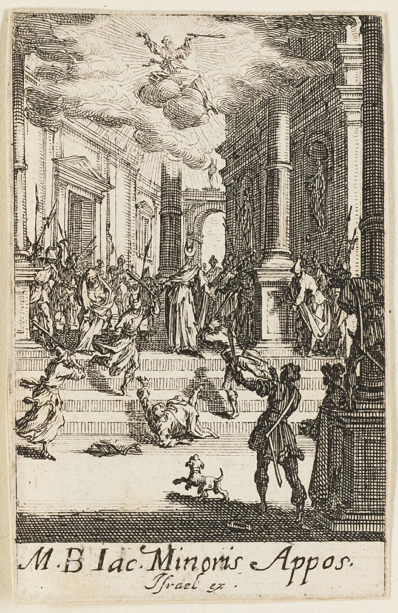 Kisebbik Szent János mártíromsága, hetedik tábla az Apostolok mártíromsága című kötetből. alkotó: Jacques Callot