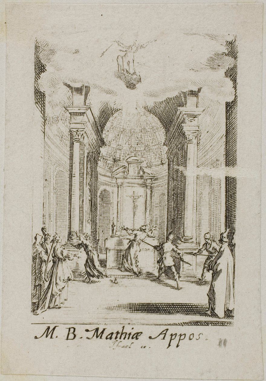 Szent Mátyás mártíromsága, tizenegyedik tábla az Apostolok mártíromsága című kötetből. alkotó: Jacques Callot