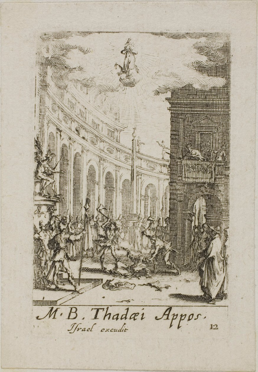 Szent Thaddeus mártíromsága, tizenkettedik tábla az Apostolok mártíromsága című kötetből. alkotó: Jacques Callot