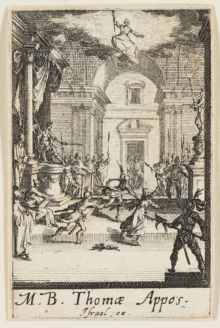 Szent Tamás mártíromsága, hatodik tábla az Apostolok mártíromsága című könyvből. alkotó: Jacques Callot