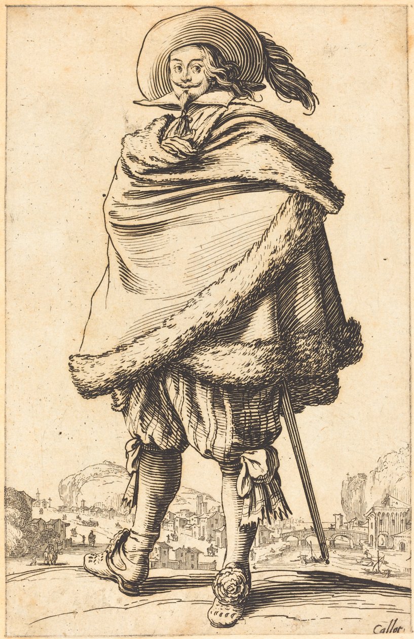 Szőrmével szegett köpenybe szíjazott nemes férfi alkotó: Jacques Callot