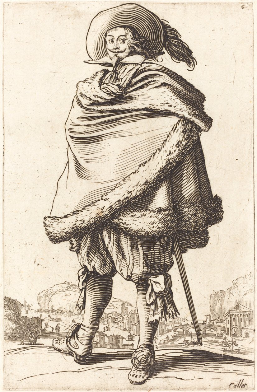 Szőrmével szegett palástba burkolt nemes férfi alkotó: Jacques Callot