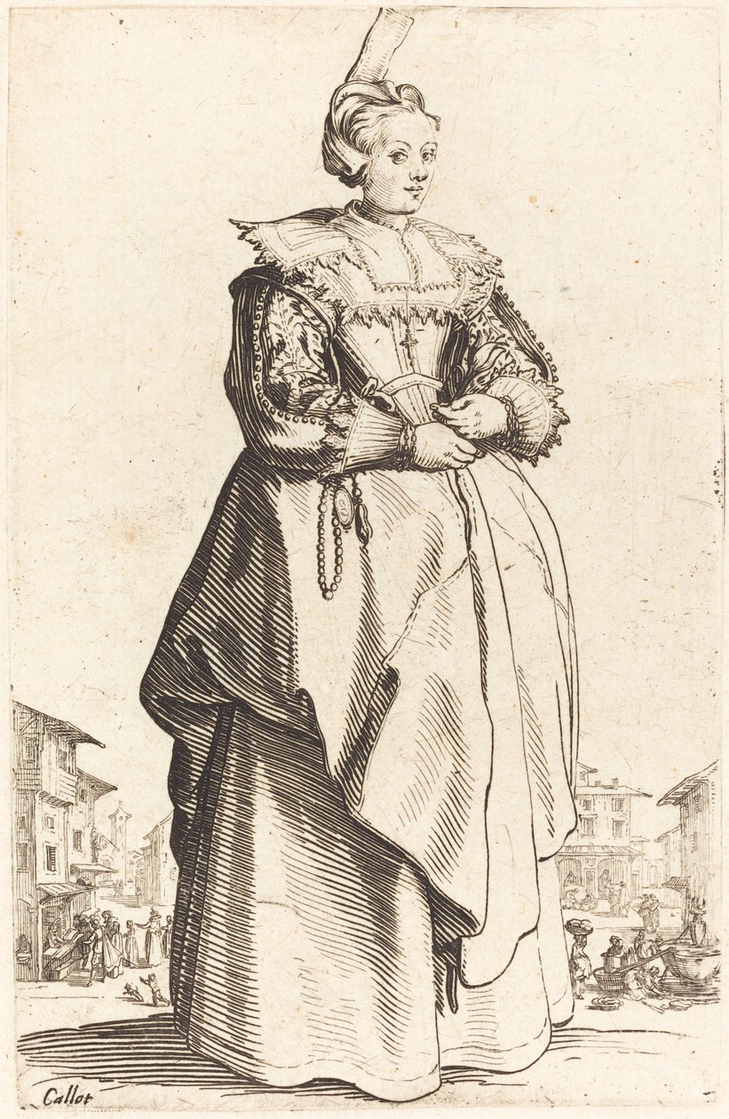 Nemes nő kis kalappal alkotó: Jacques Callot
