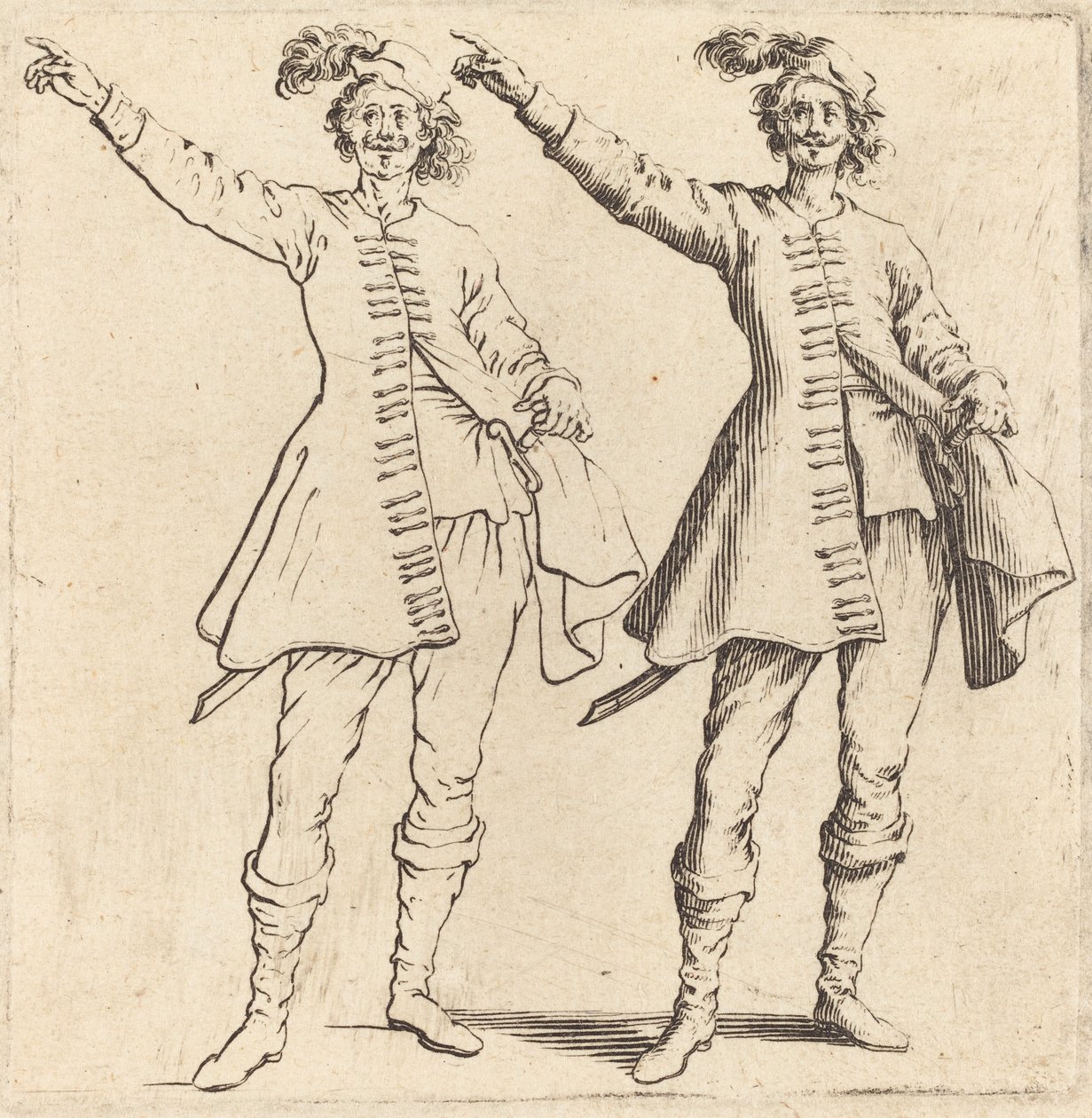 Tiszt, kinyújtott karral, elölnézet alkotó: Jacques Callot