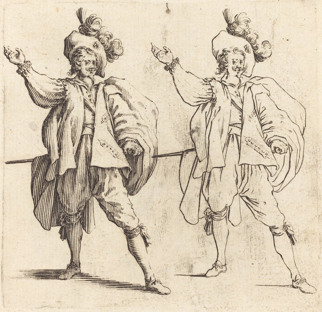 Tiszt nagy tollakkal, elölnézet alkotó: Jacques Callot