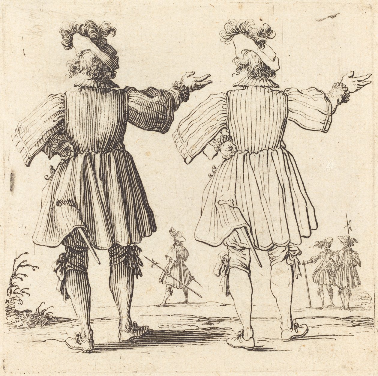 Tiszt tollassal, hátulról nézve alkotó: Jacques Callot