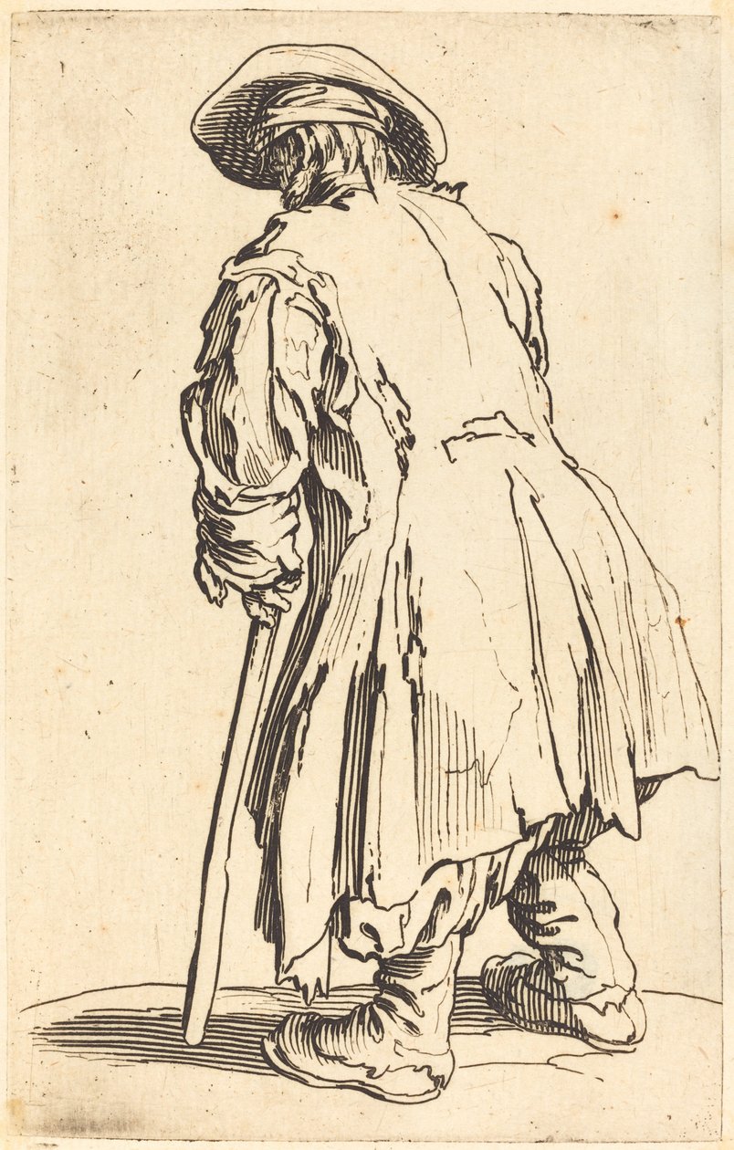 Öreg koldus egy mankóval alkotó: Jacques Callot