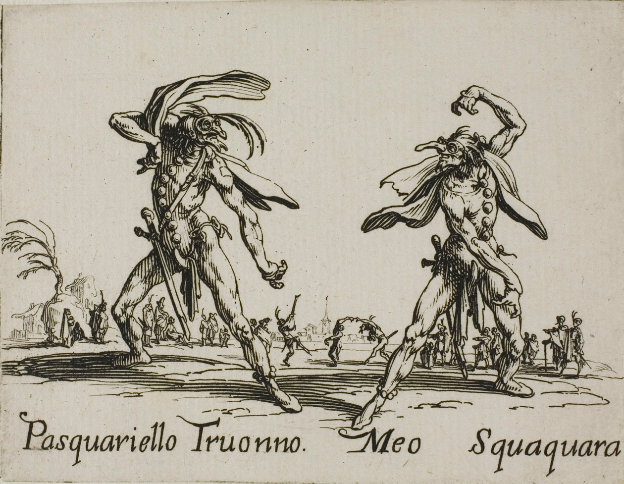 Pasquariello Truonno - Meo Squaquara, tányér 20 a Balli di Sfessania-tól alkotó: Jacques Callot